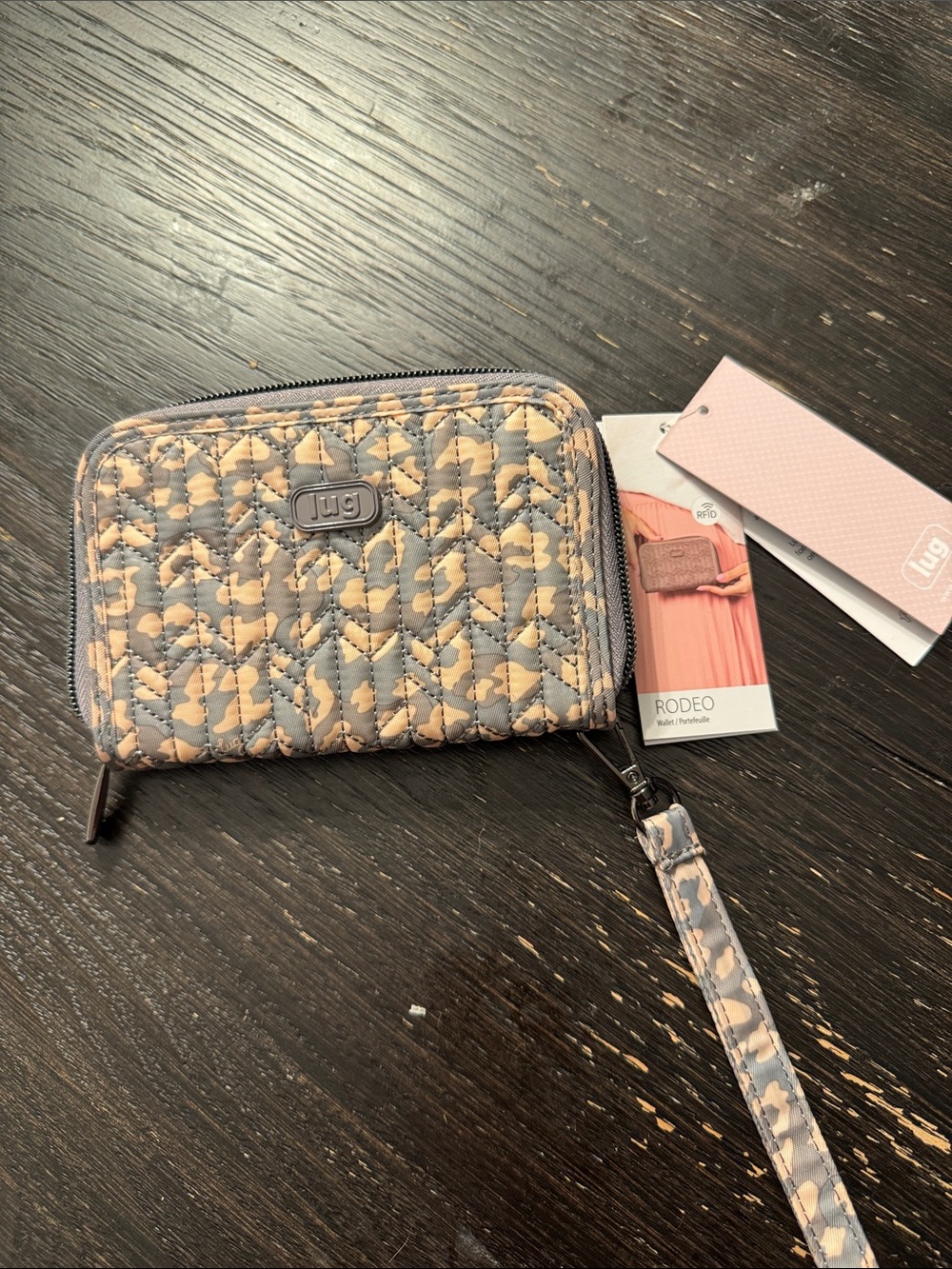 lug Quilted Rodeo Zip Wristlet in Pink and Gray RFID Protection Wallet